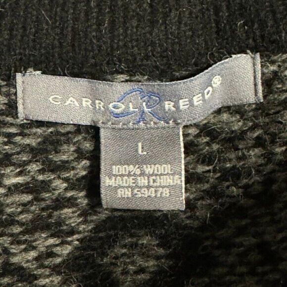 Vintage 1990s Carroll Reed 100% Wool Nordic Gray Geometric Cardigan Sz L - Picture 2 of 7
